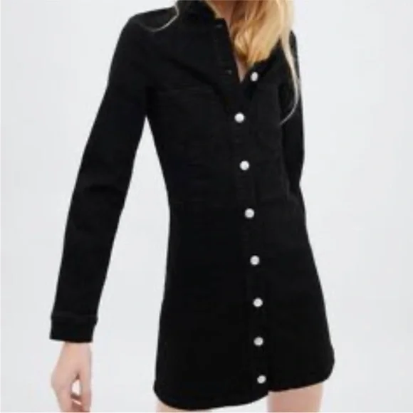 Zara Black Denim Button Front‎ Mini Dress XS NWT - Picture 2 of 14